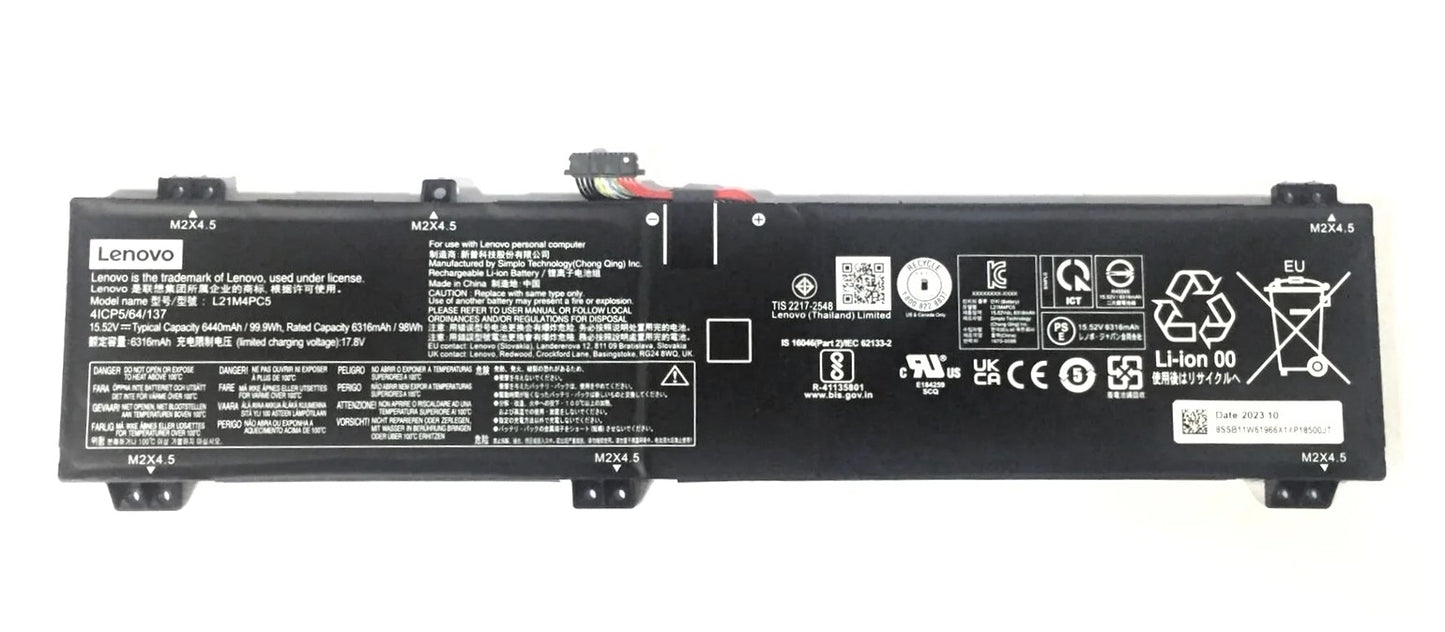 New Genuine Laptop Battery Pack for Lenovo Legion 7 16ARHA7 82UH 16IAX7 82TD L21D4PC2 L21C4PC2 L21M4PC5 SB11F54008 SB11F54009 5B11F53998 5B11N51743 5B11F54006 5B11N51742 SB11F53995 5B11F54000 5B11N51731 Original 15.52V 99.9Wh 6440mAh 4-Cell