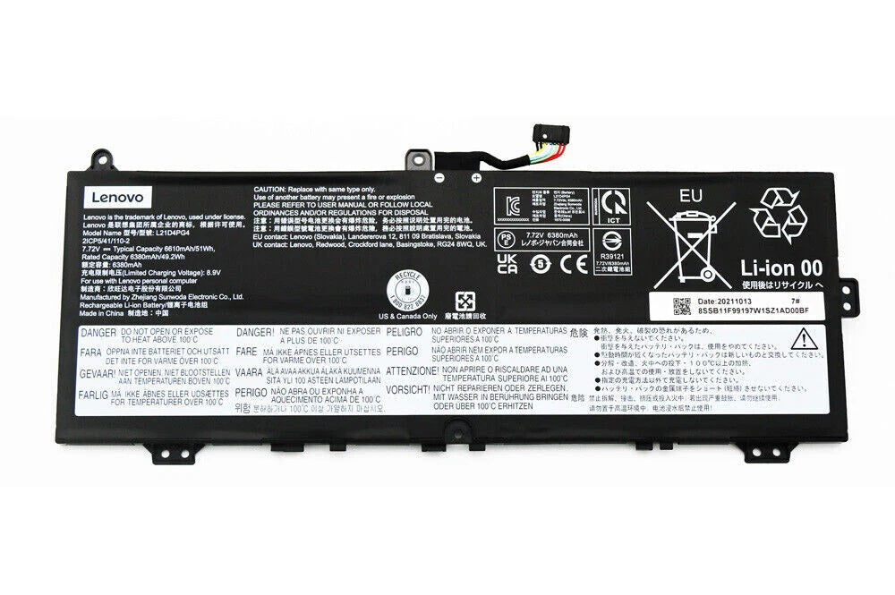 New Genuine Laptop Battery Pack for Lenovo IdeaPad Flex 5 Chrome 14IAU7 82T5 L21D4PG4 L21M4PG4 SB11F99195 SB11F99196 SB11F99197 SB11F99198 Original 7.72V 51Wh 6610mAh 4-Cell