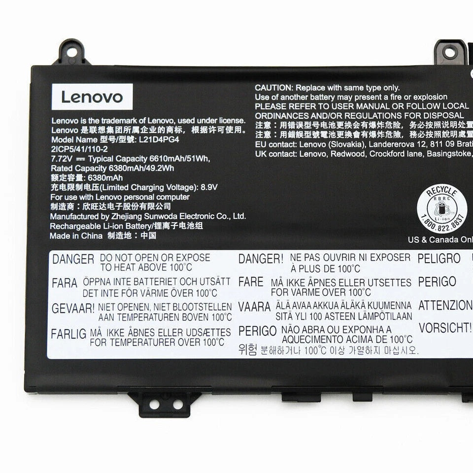 New Genuine Laptop Battery Pack for Lenovo IdeaPad Flex 5 Chrome 14IAU7 82T5 L21D4PG4 L21M4PG4 SB11F99195 SB11F99196 SB11F99197 SB11F99198 Original 7.72V 51Wh 6610mAh 4-Cell