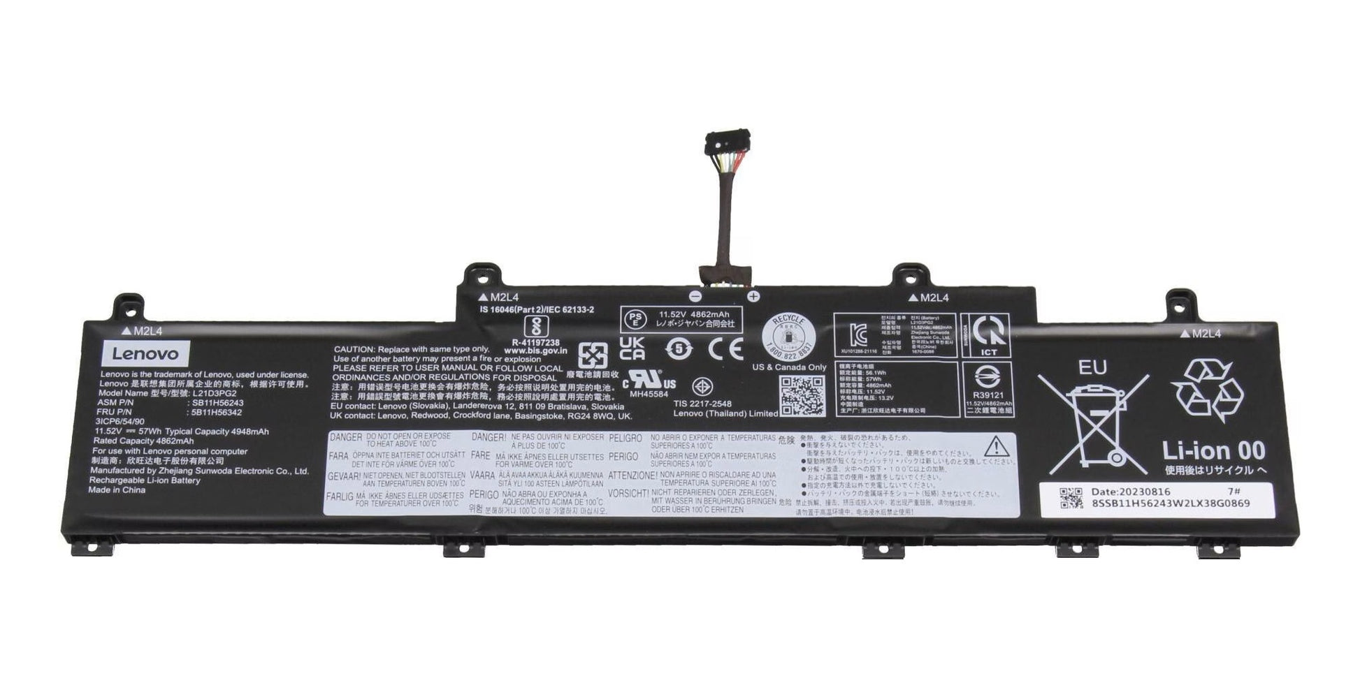 New Genuine Laptop Battery Pack for Lenovo ThinkPad L14 Gen 3 G3 21C1 21C2 21C5 21C6 ThinkPad L14 Gen 4 G4 21H1 21H2 21H5 21H6 ThinkPad L15 Gen 3 G3 21C3 21C4 21C7 21C8 ThinkPad L15 Gen 4 G4 21H3 21H4 21H7 21H8 ThinkPad C14 Gen 1 Chromebook 21C9 21CA L21M3PG2 L21C3PG2 L21D3PG2 Original 11.52V 57Wh 4948mAh 3-Cell
