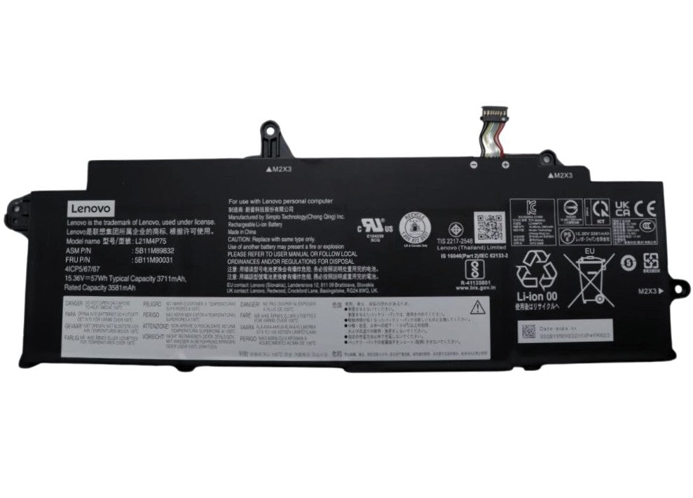 New Genuine Laptop Battery for Lenovo ThinkPad T14s Gen 3 G3 21BR 21BS 21CQ 21CR ThinkPad T14s Gen 4 G4 21F6 21F7 L21M4P75 L21B4P71 L21D4P74 L21L4P73 SB10W51976 5B10W51875 SB10W51975 5B10W51874 SB10W51978 5B10W51877 SB10W51977 5B10W51876 Original Battery Pack 15.36V 57Wh 3711mAh 4-Cell