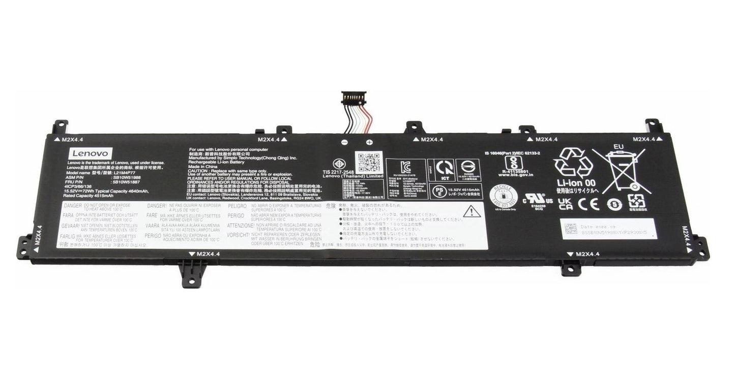 New Genuine Laptop Battery for Lenovo ThinkPad Z16 Gen 1 G1 21D4 21D5 ThinkPad Z16 Gen 2 G2 21JX 21JY L21M4P77 L21C4P74 L21D4P76 5B10W51887 5B10W51888 5B10W51889 5B10W51890 5B10W51988 5B10W51989 5B10W51990 Original Battery Pack 15.52V 72Wh 4640mAh 4-Cell