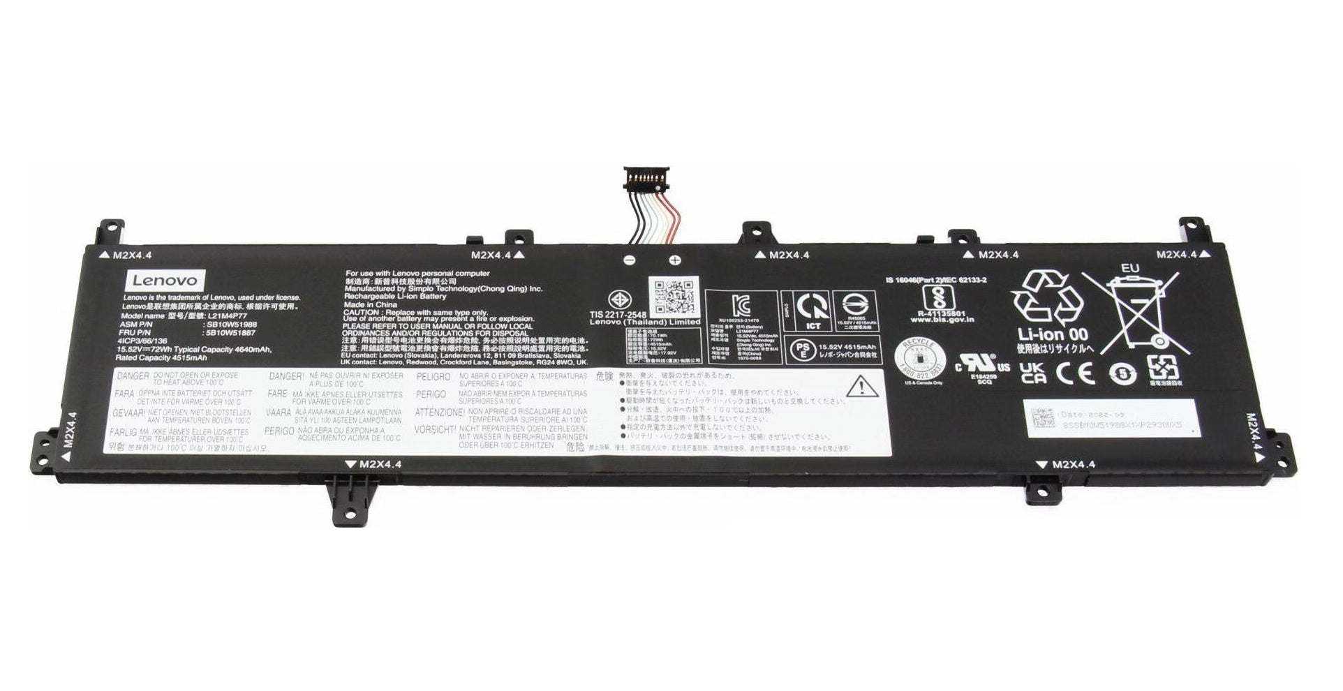 New Genuine Laptop Battery for Lenovo ThinkPad Z16 Gen 1 G1 21D4 21D5 ThinkPad Z16 Gen 2 G2 21JX 21JY L21M4P77 L21C4P74 L21D4P76 5B10W51887 5B10W51888 5B10W51889 5B10W51890 5B10W51988 5B10W51989 5B10W51990 Original Battery Pack 15.52V 72Wh 4640mAh 4-Cell