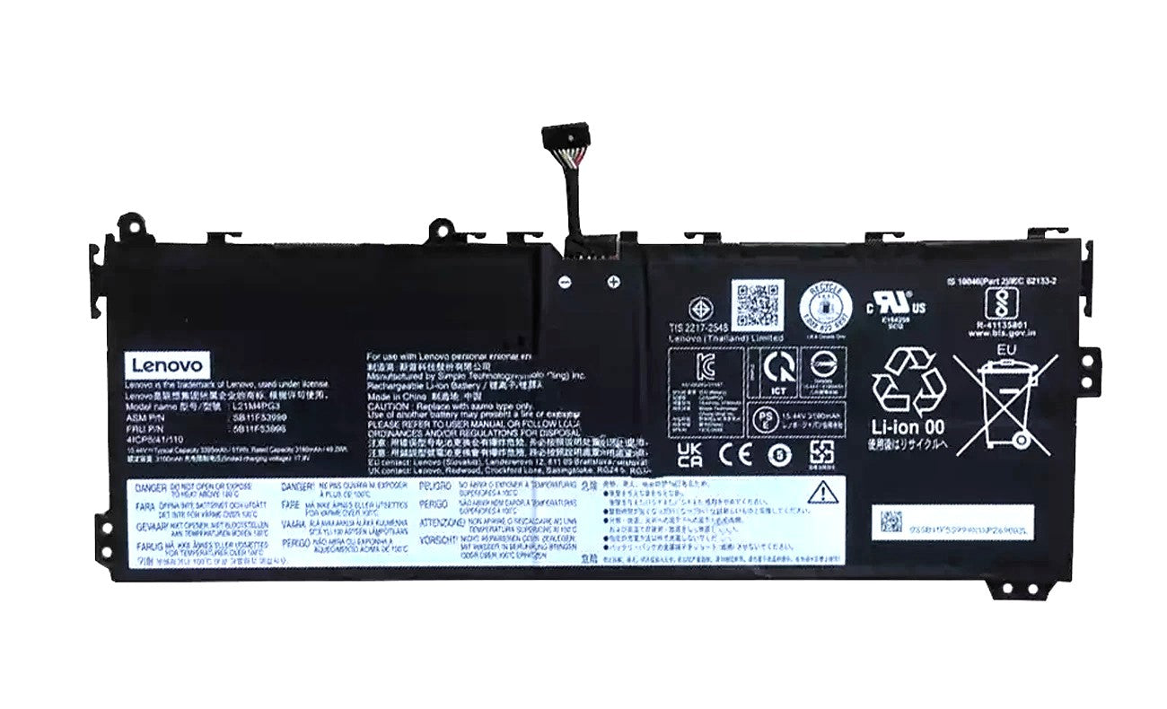 New Genuine Laptop Battery Pack for Lenovo 13w Yoga 82S1 82S2 Gen 2 G2 82YR 82YS L21M4PG3 L21D4PG3 5B11F53996 SB11F53999 5B11F54001 SB11F54002 Original 15.44V 51Wh 3305mAh 4-Cell