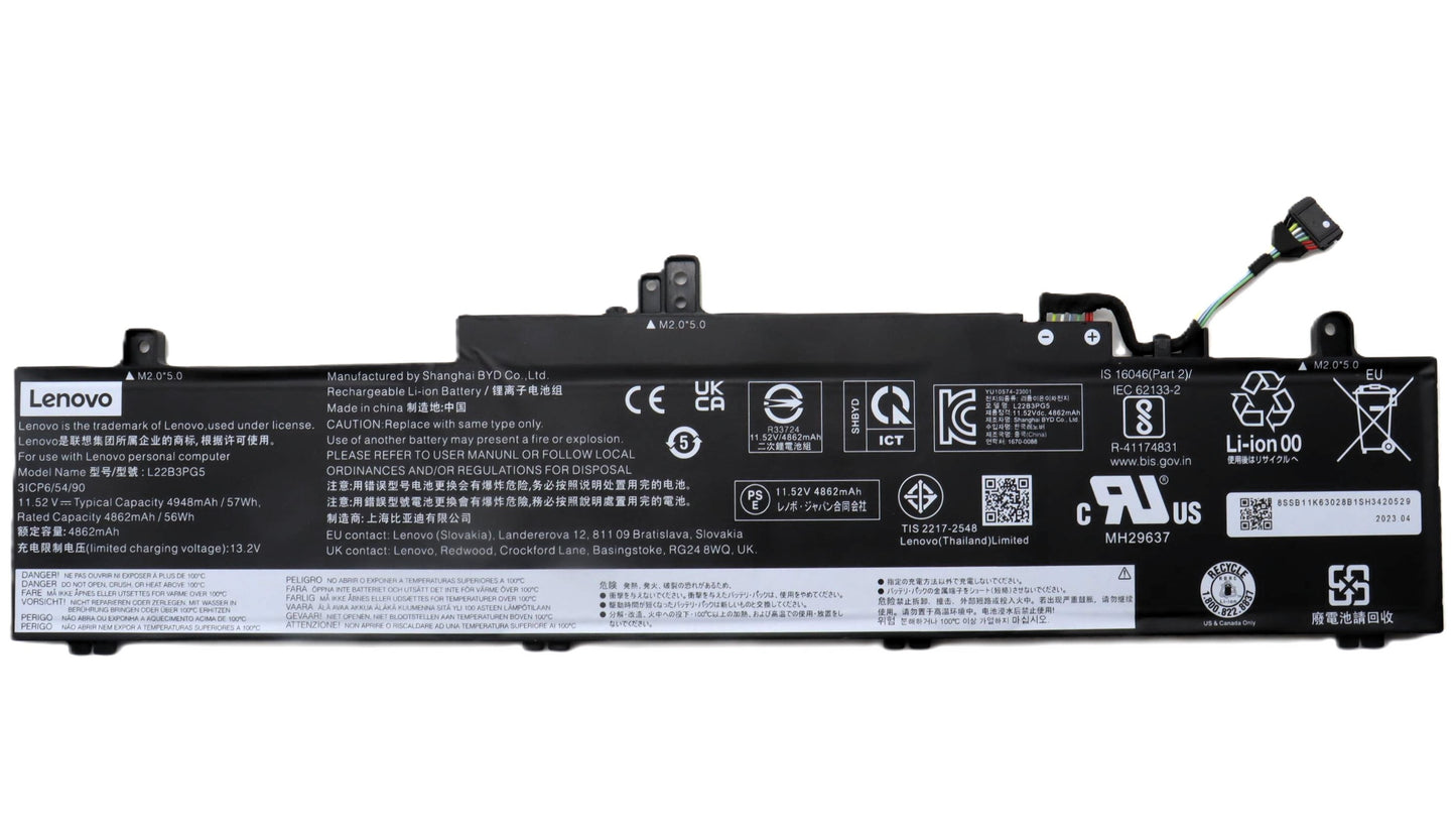 New Genuine Laptop Battery Pack for Lenovo ThinkPad E14 Gen 5 G5 21JK 21JL 21JR 21JS ThinkPad E16 Gen 1 G1 21JN 21JQ 21JT 21JU L22B3PG5 L22D3PG5 L22L3PG5 L22M3PG5 SB11K63028 5B11K63032 SB11N46033 5B11N46012 SB11K63027 5B11K63034 SB11N46010 5B11N46003 SB11K63031 5B11K63033 SB11N56342 5B11N56341 SB11K63030 5B11K63029 SB11N45998 5B11N46031 Original 11.52V 57Wh 4948mAh 3-Cell