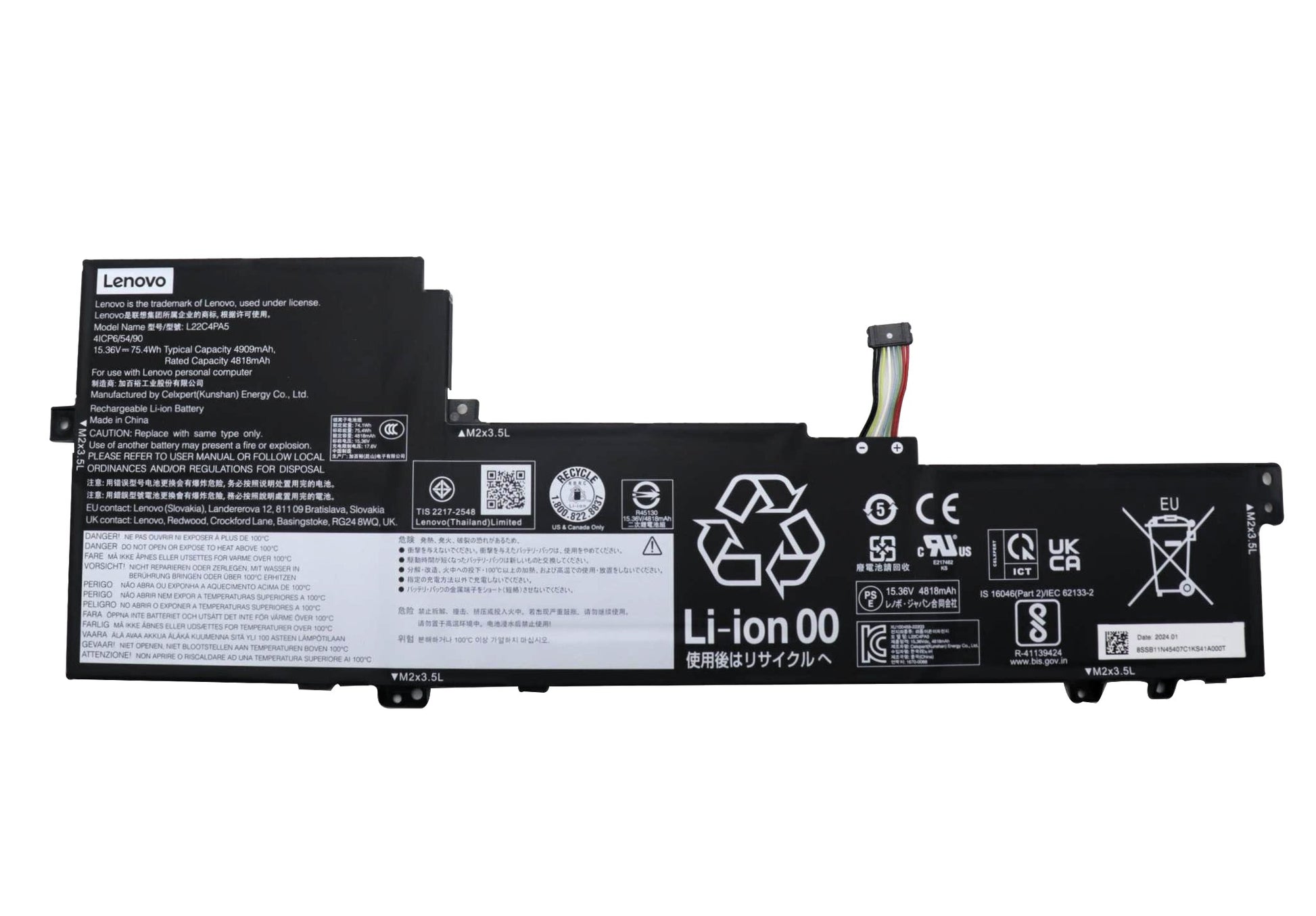 New Genuine Laptop Battery Pack for Lenovo IdeaPad Slim 5-16ABR8 82XG 5-16IAH8 83BG 5-16IRL8 82XF L22D4PA5 L22C4PA5 L22M4PA5 SB11K39358 5B11K39355 SB11N45434 5B11N45413 SB11N45425 5B11N45418 SB11K39365 5B11K39349 SB11K39357 5B11K39360 SB11N45407 5B11N45392 Original 15.36V 75.4Wh 4909mAh 4-Cell