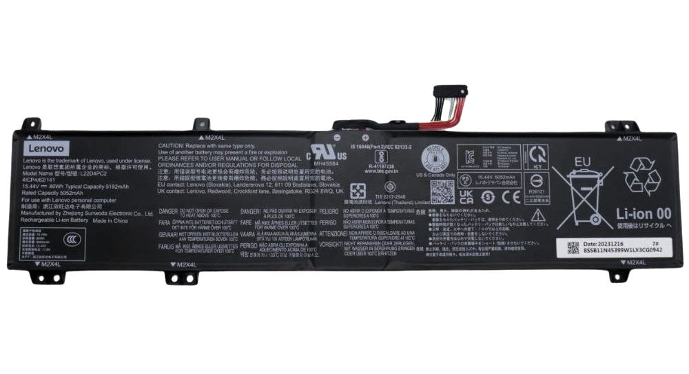 New Genuine Laptop Battery for Lenovo Legion Slim 5-16AHP9 83DH 5-16APH8 82Y9 5-16ARP9 83EX 5-16IRH8 82YA LOQ 16APH8 82XU 16IRH8 82XW L22D4PC2 L22B4PC2 L22C4PC2 L22M4PC2 SB11K38742 5B11K38744 5B11N45432 SB11K38738 5B11K38745 SB11K38741 5B11K38740 SB11N45406 5B11N45430 SB11K38739 5B11K38743 SB11N45403 5B11N45429 5B11N45435 Original Battery Pack 15.44V 80Wh 5182mAh 4-Cell