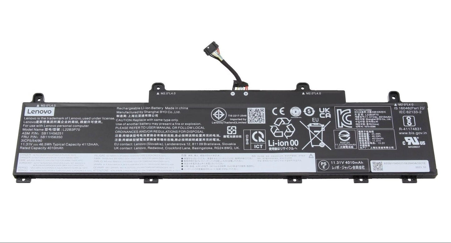New Genuine Laptop Battery Pack for Lenovo ThinkPad L14 Gen 4 G4 21H1 21H2 21H5 21H6 ThinkPad L15 Gen 4 G4 21H3 21H4 21H7 21H8 L22M3P70 L22D3P70 L22B3P70 L22X3P70 SB11H56251 5B11H56350 SB11M89802 5B11M90001 SB11H56250 5B11H56349 SB11M89801 5B11M90000 SB11H56249 5B11H56348 SB11M89800 5B11M89999 SB11H56252 5B11H56351 SB11M89803 5B11M90002 Original 11.31V 46.5Wh 4112mAh 3-Cell