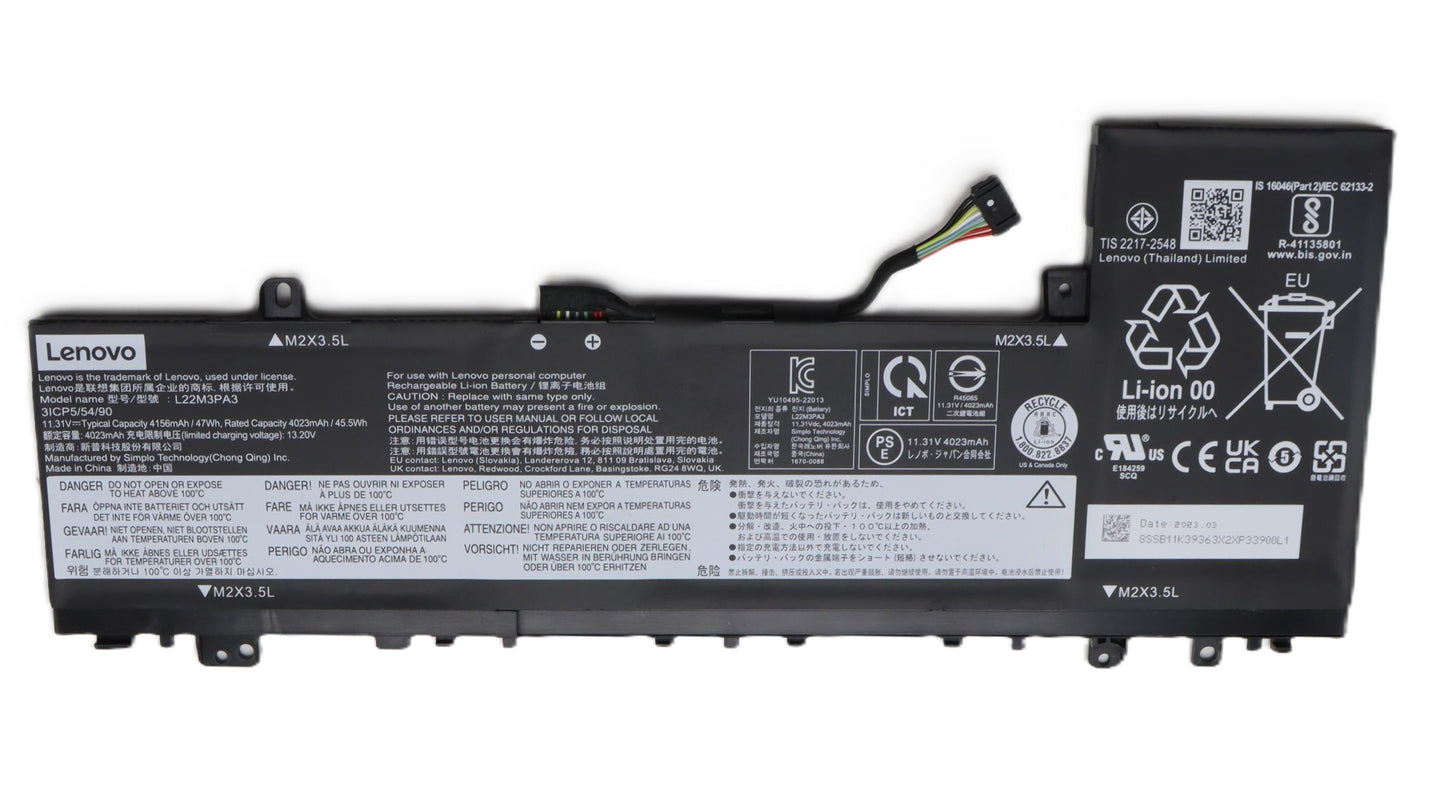 New Genuine Laptop Battery Pack for Lenovo IdeaPad Slim 5-14ABR8 82XE 5-14AHP9 83DB 5-14IMH9 83DA 5-14IRL8 82XD 5-14IRU9 83FV 5-16ABR8 82XG 5-16AHP9 83DD 5-16IMH9 83DC L22M3PA3 L22C3PA3 SB11K39363 5B11K39362 SB11N45424 5B11N45396 SB11K39353 5B11K39350 SB11N45436 5B11N45414 Original 11.31V 47Wh 4156mAh 3-Cell