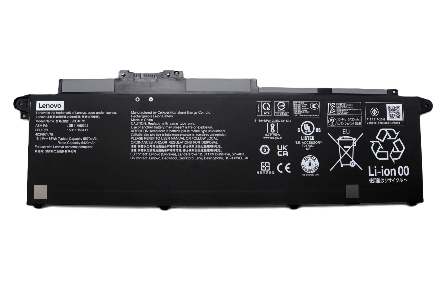 New Genuine Laptop Battery Pack for Lenovo ThinkPad T16 Gen 3 G3 21MN 21MQ ThinkPad T16 Gen 4 G4 21QE 21QF 21QN 21QQ ThinkPad P16s Gen 4 G4 21RX 21RY 21QR 21QS L23C4P72 L23M4P71 5B11H56411 5B11H56412 Original Battery Pack 15.44V 86Wh 5570mAh 4-Cell