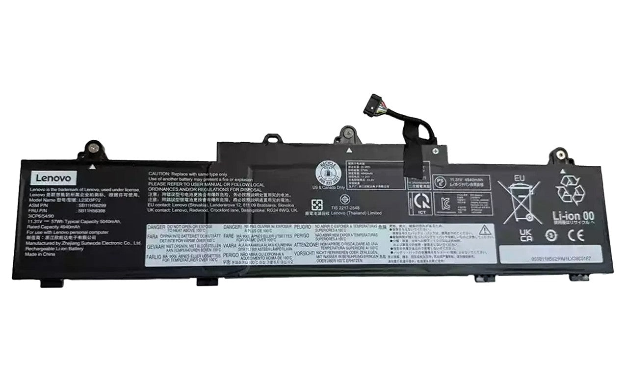 New Genuine Laptop Battery Pack for Lenovo ThinkPad L14 Gen 5 G5 21L1 21L2 21L5 21L6 ThinkPad L16 Gen 1 G1 21L3 21L4 21L7 21L8 L23D3P72 L23D3P71 L23M3P71 Original 11.31V 57Wh 5040mAh 3-Cell