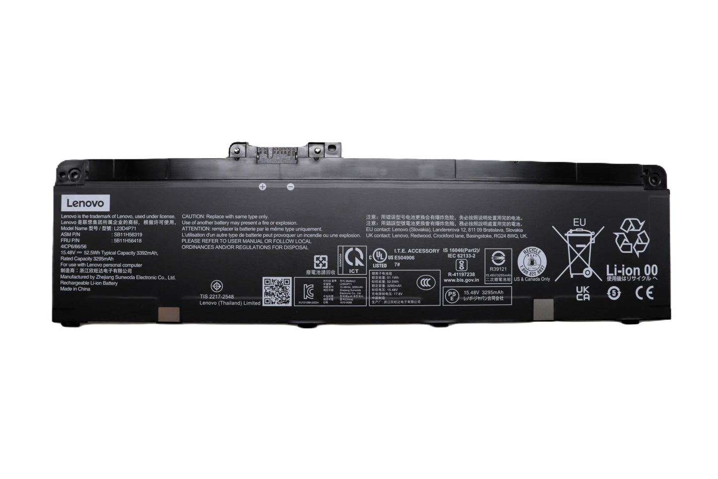 Lenovo Laptop Battery for ThinkPad T14 Gen 5 G5 21MC 21MD 21ML 21MM ThinkPad T14 Gen 6 G6 21QC 21QD 21QJ 21QK ThinkPad P14s Gen 5 G5 21ME 21MF ThinkPad P14s Gen 6 G6 21QL 21QM L23D4P71 L23B4P70 L23M4P72 L23C4P73 New Genuine Original Battery Pack 15.48V 52.5Wh 3392mAh 4-Cell
