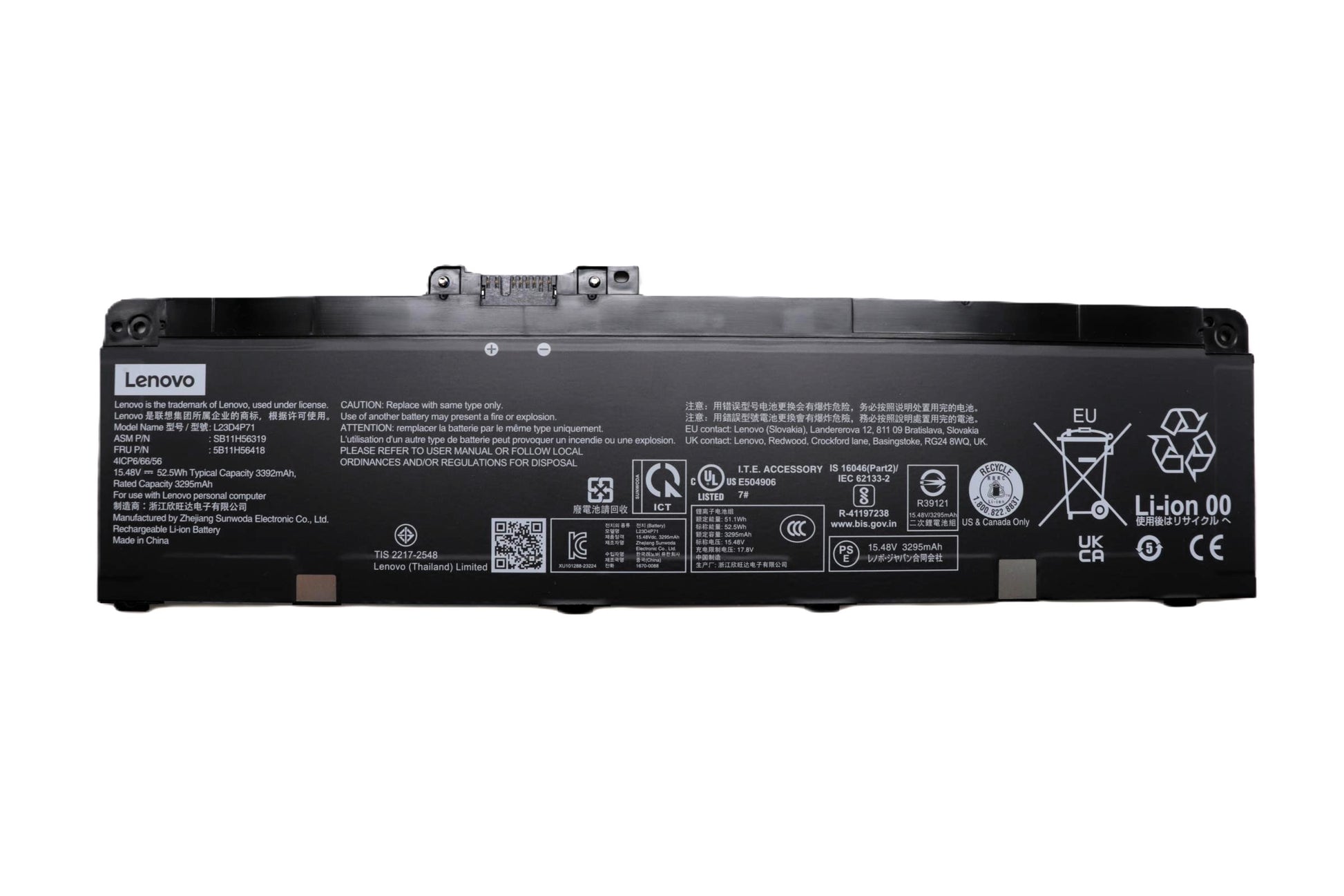 Lenovo Laptop Battery for ThinkPad T14 Gen 5 G5 21MC 21MD 21ML 21MM ThinkPad T14 Gen 6 G6 21QC 21QD 21QJ 21QK ThinkPad P14s Gen 5 G5 21ME 21MF ThinkPad P14s Gen 6 G6 21QL 21QM L23D4P71 L23B4P70 L23M4P72 L23C4P73 New Genuine Original Battery Pack 15.48V 52.5Wh 3392mAh 4-Cell