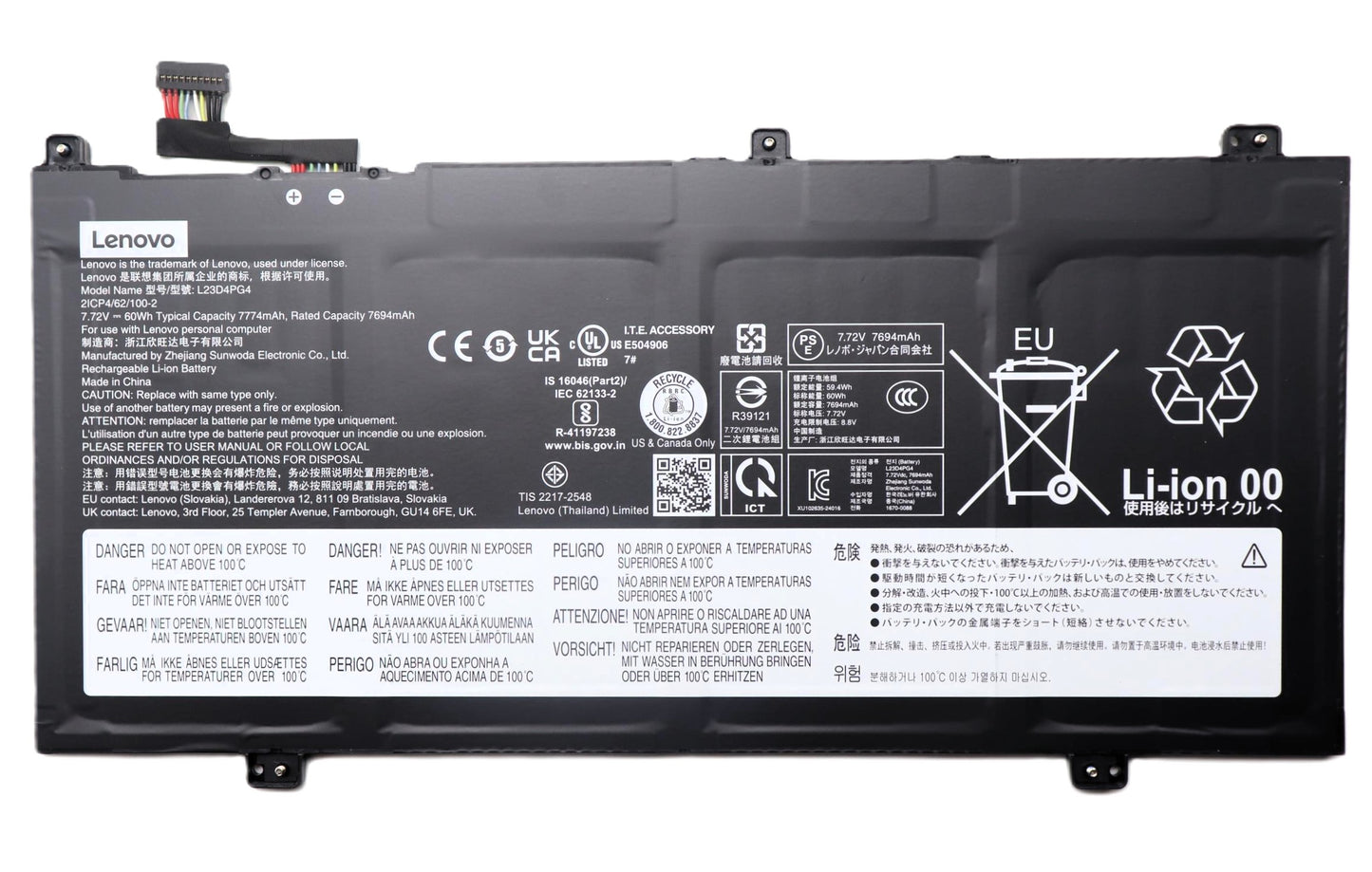 Lenovo Laptop Battery for Chrome 14M9610 83MW 83MX 83MY L23D4PG4 SB11N50693 5B11N50694 5B11N50696 New Genuine Original Battery Pack 7.72V 60Wh 7774mAh 4-Cell