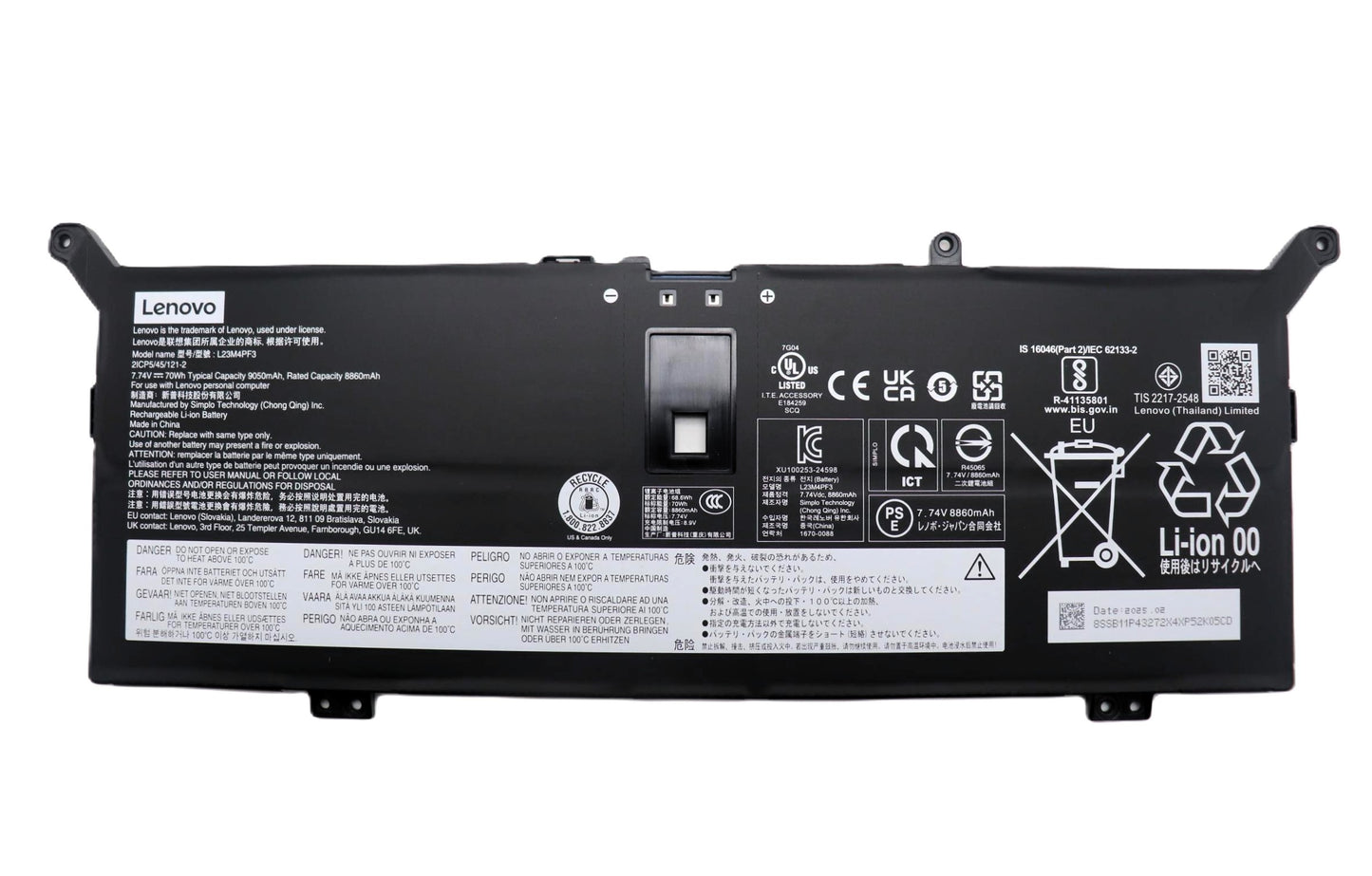New Genuine Laptop Battery for Lenovo Yoga Slim 7-14ILL10 83JX 83MC 7-15ILL9 83HM Yoga 7 2-in-1 14ILL10 83JQ 16ILL10 83JT L23M4PF3 L23C4PF3 5B11P43271 5B11P43272 5B11P43273 5B11P43274 Original Battery Pack 7.74V 70Wh 9050mAh 4-Cell