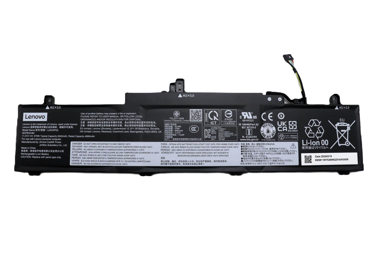 New Genuine Laptop Battery Pack for Lenovo ThinkPad E14 Gen 6 G6 21M3 21M4 21M7 21M8 ThinkPad E16 Gen 2 G2 21MA 21MB 21M5 21M6 L23X3PG2 L23B3PG2 L23D3PG2 SB11M75268 5B11M75269 SB11M75265 5B11M75272 SB11M75266 5B11M75267 SB11M75270 5B11M75271 3ICP6/54/90 Original 11.31V 57Wh 5040mAh 3-Cell