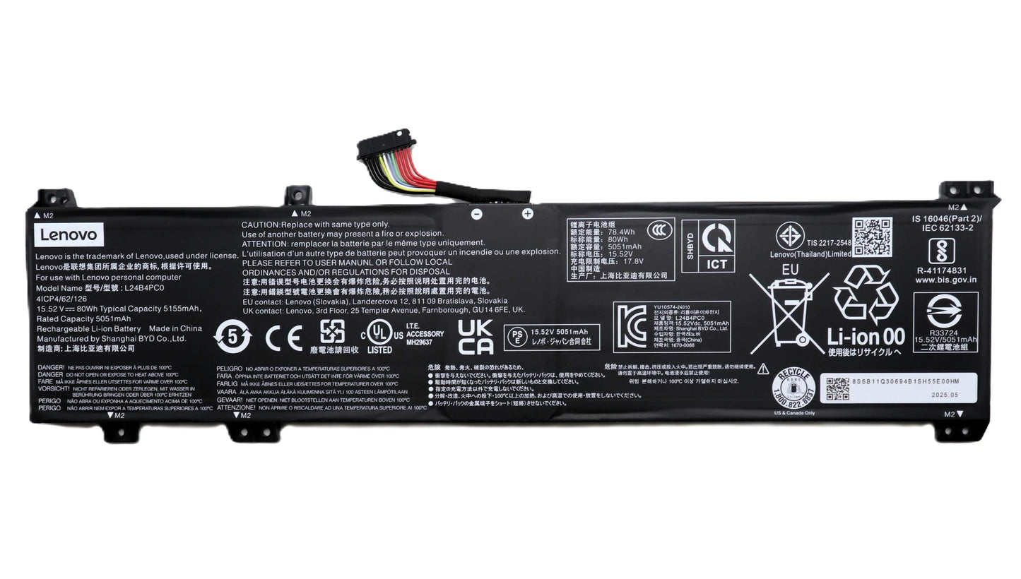 New Genuine Laptop Battery Pack for Lenovo Legion 9 18IAX10 83EY Lenovo Legion Pro 7 Gen 10 G10 83F5 Legion Pro 7 16AFR10H 83RU L24B4PC0 L24D4PC0 L24N4PC0 L24X4PC0 5B11Q30687 5B11Q30689 5B11Q30691 5B11Q30692 Original Battery Pack 15.52V 80Wh 5155mAh 4-Cell