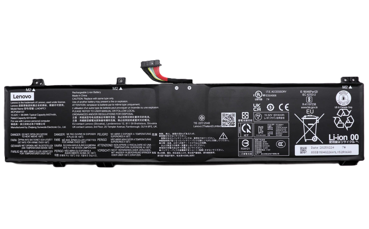 Lenovo Laptop Battery for Legion 9 18IAX10 83EY Lenovo Legion Pro 7 Gen 10 G10 83F5 Legion Pro 7 16AFR10H 83RU L24D4PC1 L24B4PC1 L24L4PC1 L24M4PC1 5B11Q40229 New Genuine Original Battery Pack 15.52V 99.99Wh 6437mAh 4-Cell