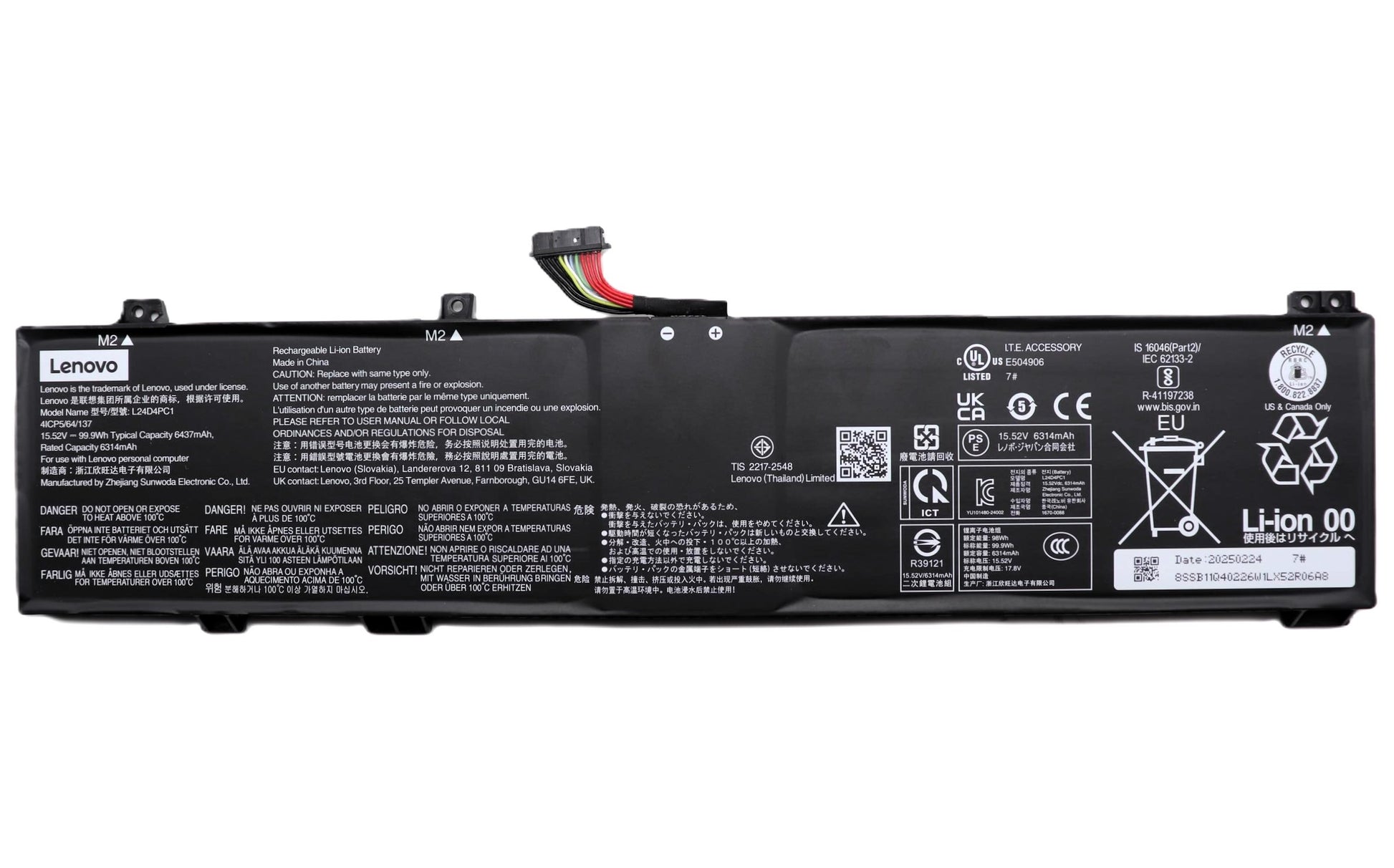 Lenovo Laptop Battery for Legion 9 18IAX10 83EY Lenovo Legion Pro 7 Gen 10 G10 83F5 Legion Pro 7 16AFR10H 83RU L24D4PC1 L24B4PC1 L24L4PC1 L24M4PC1 5B11Q40229 New Genuine Original Battery Pack 15.52V 99.99Wh 6437mAh 4-Cell