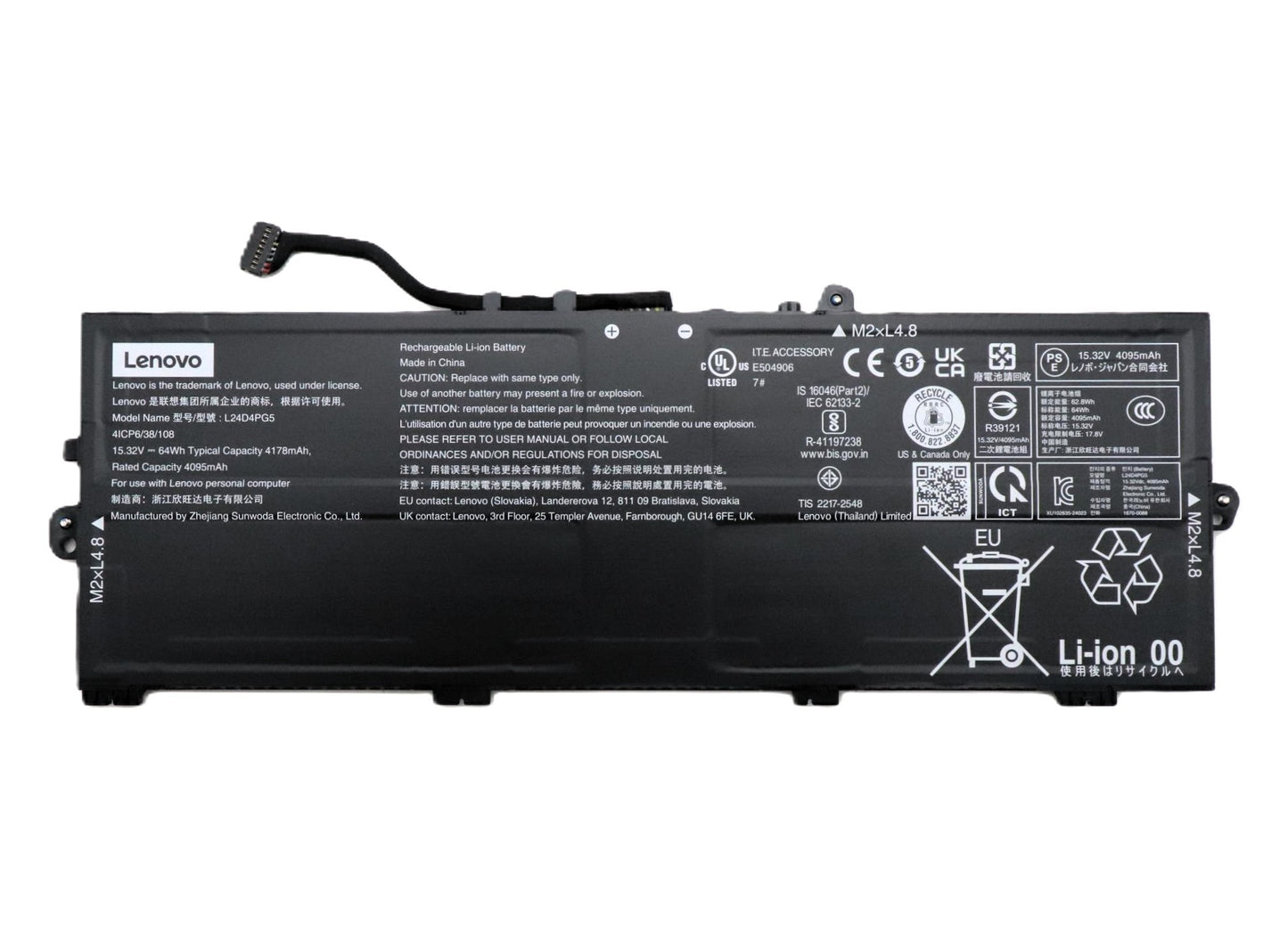 Lenovo Laptop Battery for ThinkPad E16 Gen 3 21SR 21SS 21ST 21SU 21TF 21TG ThinkPad E14 Gen 7 21SX 21SY 21T0 21T1 21T9 21TA 21U2 21U3 L24D4PG5 L24X4PG5 SB11Q73055 5B11Q73062 SB11Q73064 5B11Q73059 SB11Q73060 5B11Q73054 SB11Q73052 5B11Q73065 New Genuine Original Battery Pack 15.32V 64Wh 4178mAh 4-Cell