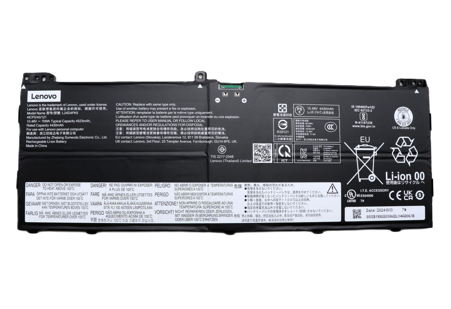 Lenovo Laptop Battery for Yoga 7 2-in-1 14AKP10 83JR 16AKP10 83JU Yoga Slim 7 14AKP10 83JY IdeaPad Slim 5-15ARP10 83J3 L24D4PK5 5B11Q01997 SB11Q02007 SB11Q02030 5B11Q02060 New Genuine Original Battery Pack 15.48V 70Wh 4523mAh 4-Cell