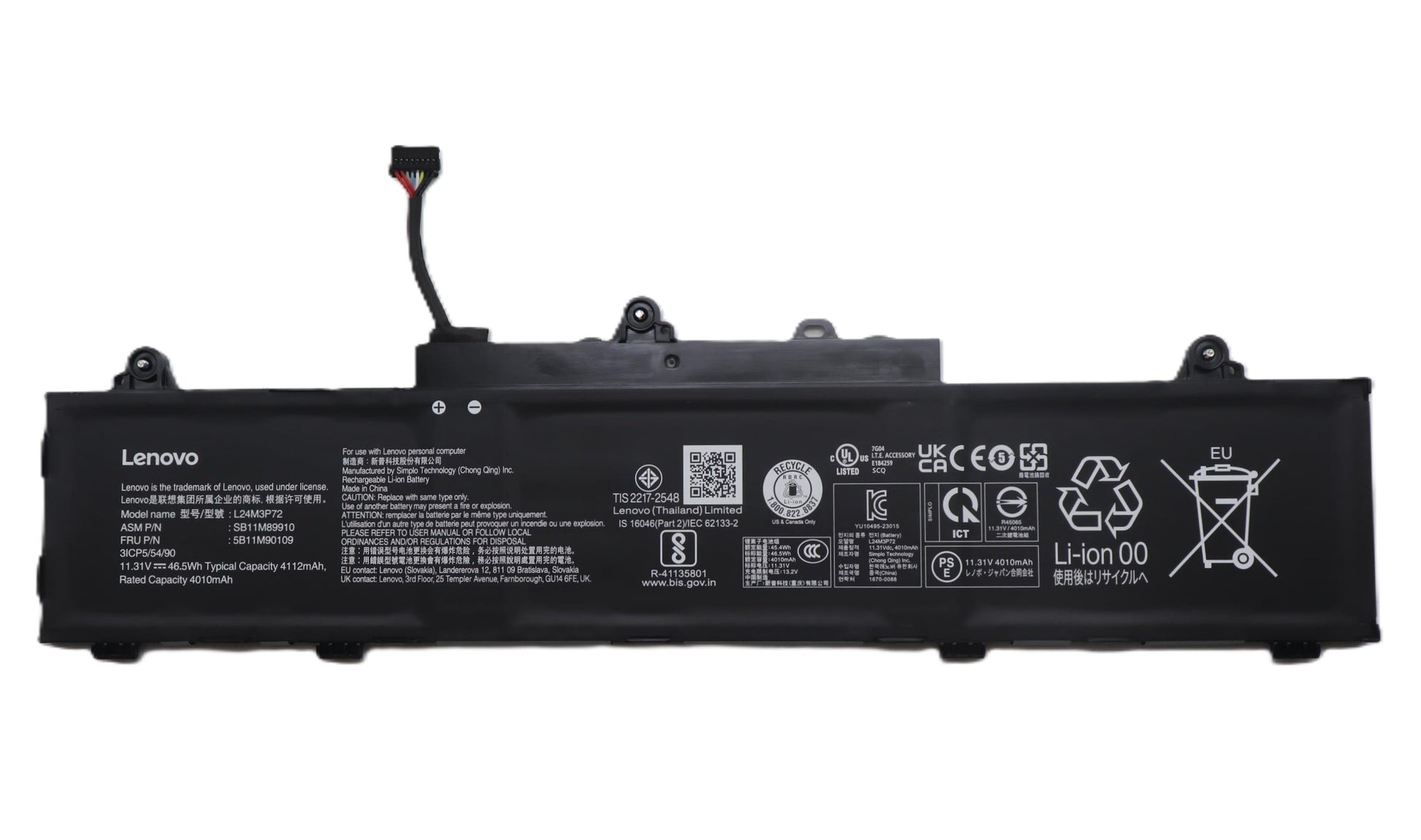 Lenovo Laptop Battery for ThinkPad L14 Gen 6 G6 21S6 21S7 21S8 21S9 21SE 21SF ThinkPad L16 Gen 2 G2 21RH 21RJ 21SA 21SB 21SC 21SD L24M3P72 L24D3P74 5B11M90109 New Genuine Original Battery Pack 46.5Wh 4112mAh 3-Cell