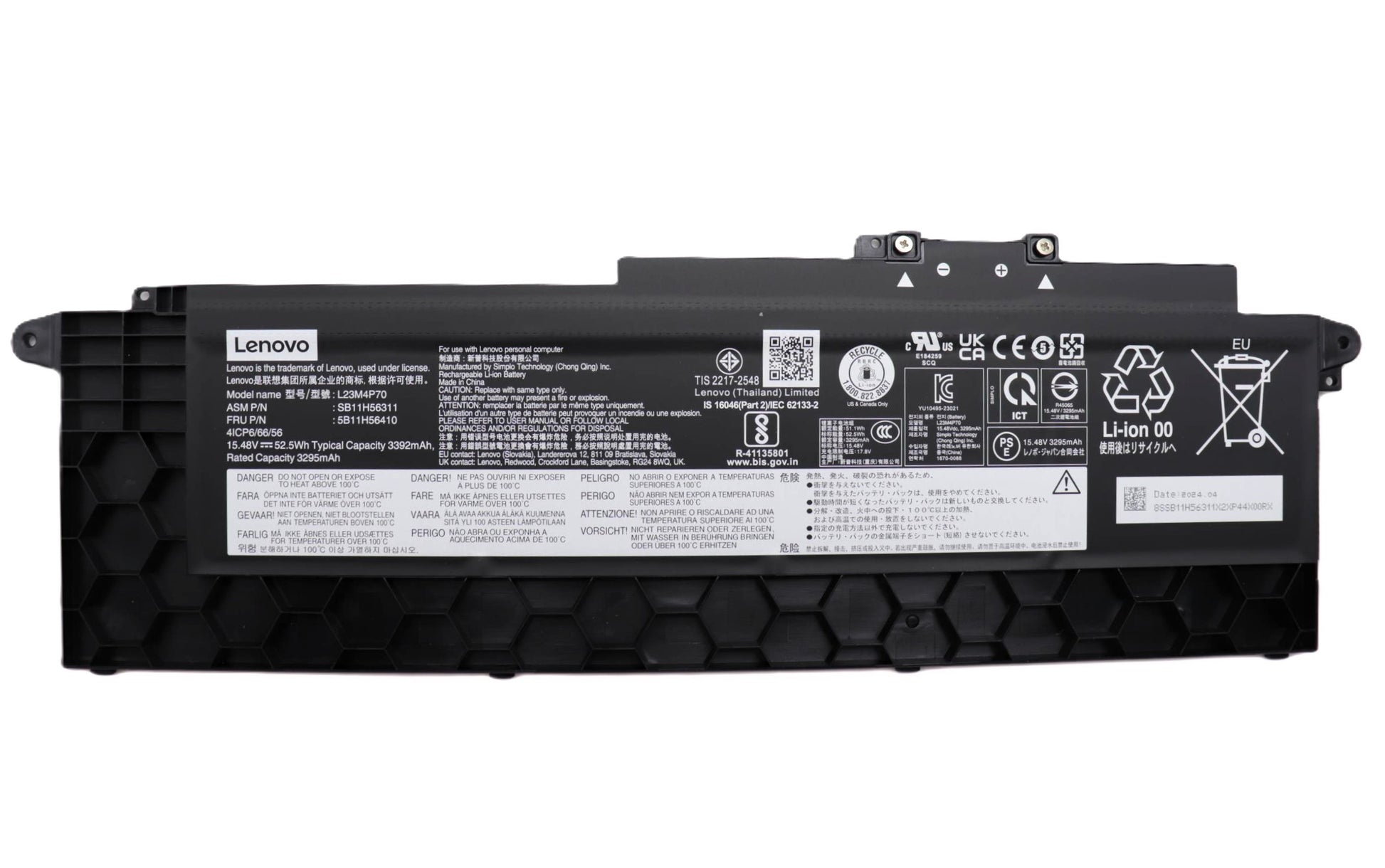 Lenovo Laptop Battery for ThinkPad T16 Gen 3 G3 21MN 21MQ ThinkPad T16 Gen 4 G4 21QE 21QF 21QN 21QQ ThinkPad P16s Gen 4 G4 21QR 21QS L24M4P70 L24C4P70 L23C4P71 L23M4P70 5B11M90104 5B11M90103 5B11H56409 5B11H56410 New Genuine Original Battery Pack 15.48V 52.5Wh 3392mAh 4-Cell