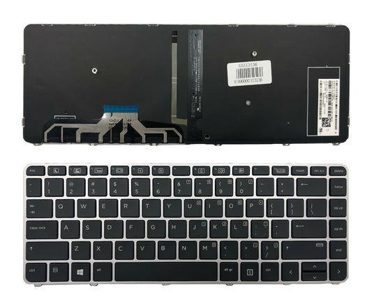 HP Laptop Keyboard US English Backlit with Silver Frame for EliteBook Folio 1040 G3 818252-001 844423-001 New