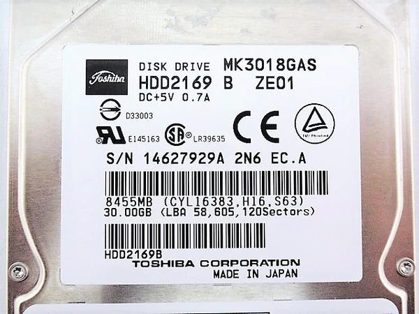 Toshiba MK3018GAS Used Laptop Hard Drive 2.5 30GB IDE 4.2K